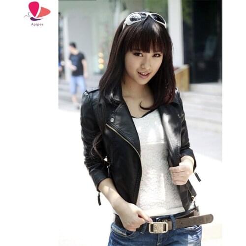 2021 Autumn Women Black Slim Cool Lady PU Leather Jackets Sweet Female Zipper Faux Femme Outwear Coat Plus Size