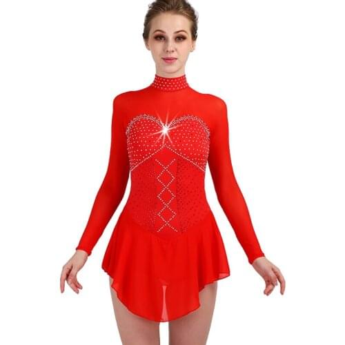 Figure Skating Dress Womens/Girls'Ice Skating Dress Red Rhinestone/Sequin High Elasticity Performance/ Practise/Leisure costume