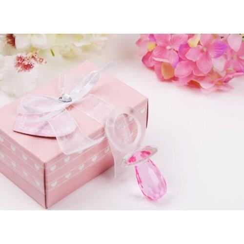 Crystal Baby Shower Favors Newborn Baby Gift set Lover Crystal Pink Pacifier Baby Souvenir LX2396