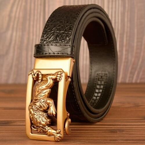 Fashion Crocodile Pattern Belt for Men Luxury Alligator Automatic Buckle Novelty Mens Belts tiger Buckle Genuine Leather Strap