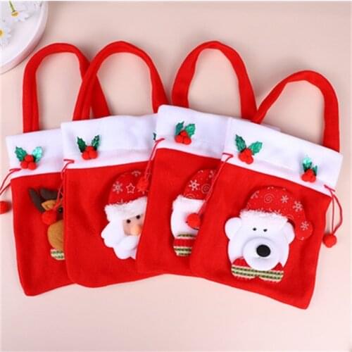 Christmas Drawstring Pocket Childrens Cute Tote Bag Santa Deer Pattern Christmas Gift Small Gift Bag