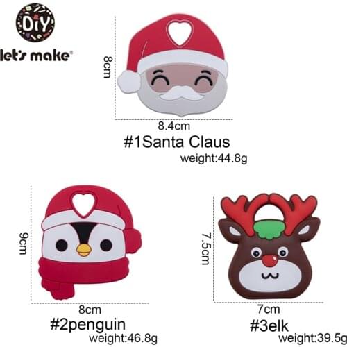 Lets Make 1PC Christmas Silicone Teether Animal Shaped Silicone Food Grade Silicone BPA Free Baby DIY Jewelry Nursing Necklace