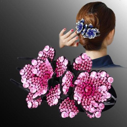 Rhinestone Double Flower Hair Claw Hair Grab Duckbill For Women Flower Clip Claw Hair Accessories Rhinestone Headdress Hair D3A3