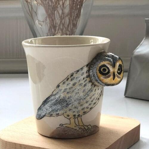 Thai imported hand painted three-dimensional animal owl mug ceramic birthday gift creative handmade coffee milk cup drinkware