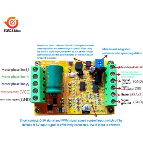 DC 6.5-50V 380W BLDC 3 Phase Brushless Motor Driver Hallless DC Motor Drive Board Speed Controller Module PWM Signal Input
