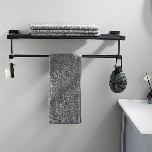 Bathroom Towel Rack Space Aluminum Black Bath Towel Holder Bath Shelves Towel Rail 40/50 CM Wall Mounted