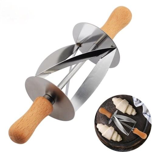 Stainless Steel Rolling Cutter for Making Croissant Bread Wheel Dough Pastry Knife Wooden Handle baking Kitchen Knife