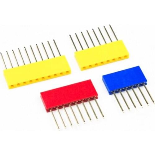 10Pcs 4P/6P/8P/10 Pins Female Tall Stackable Header Connector Socket 11mm For Arduino Shield 4-Color Black/Red/Blue/Yellow