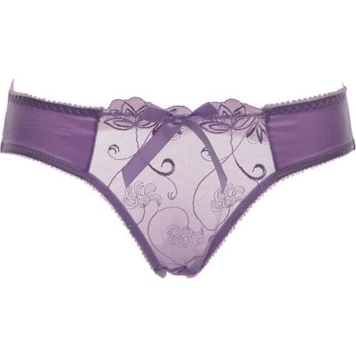 Plus Size Women Sexy Lace Bow Transparent Mesh Panties Comfortable Breathable Hip Up Low Rise Briefs Female