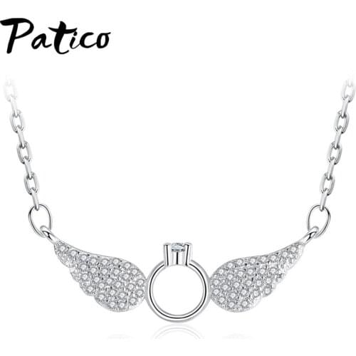 New Cross Clavicle 925 Sterling Silver Pendant Necklaces For Women Lovely Angel Wings Cubic Zirconia Jewelry Frienship Birthday