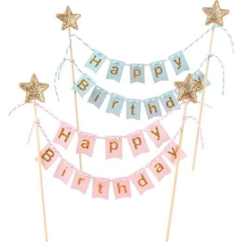 1Set Happy Birthday Cake Toppers Banner Flag Baby Shower Birthday Party Cupcake Topper Kids Girl Boy Birthday Cake Decorations