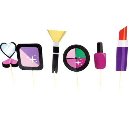 24pcs/lot Makeup Theme Baby Shower Decorations Happy Birthday Party Kids Favors Make Up Design Cupcake Cake Toppers With Sticks