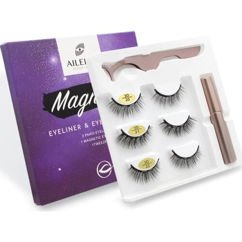 Magnetic Eyelashes 3 pairs Waterproof Eyelashes Magnetic False Eyelashes & Magnet Lashes Magnetic Liquid Eyeliner& Tweezer Set