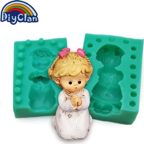 3D Little Girl Silicone Mold For Ramadan Cake Decoratiion Eid Praying Girl Handmade Candle Soap Chocolate Mold S0529NH
