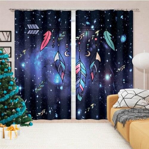 3D Starry Sky Dream Catcher Landscape Pattern Blackout Curtain Kit, Suitable for Curtains In Living Room and Bedroom