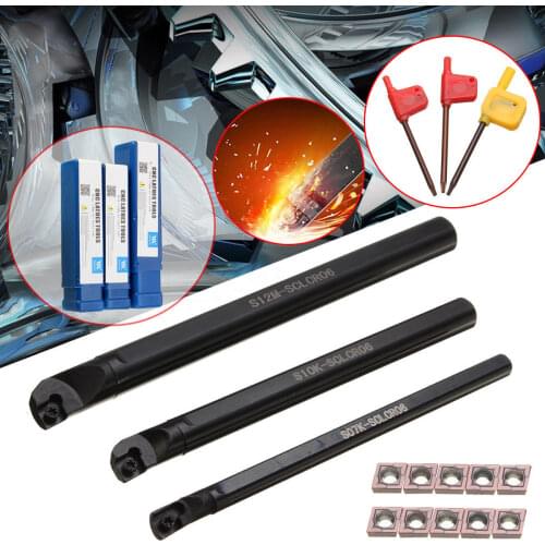 7/10/12mm S07K/S10K/S12M-SCLCR06 Lathe Holder Turning Tool & 10 CCMT0602 Insert