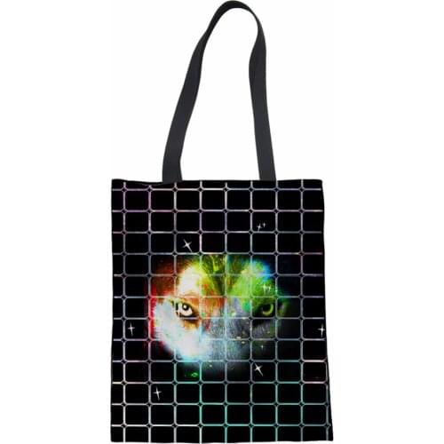 NoisyDesigns Large Reusable Grocery Women Tote Bag Eco Big Foldable Shopping Bags 3d Black Dog Wolf Print Eco Volta Punk Style