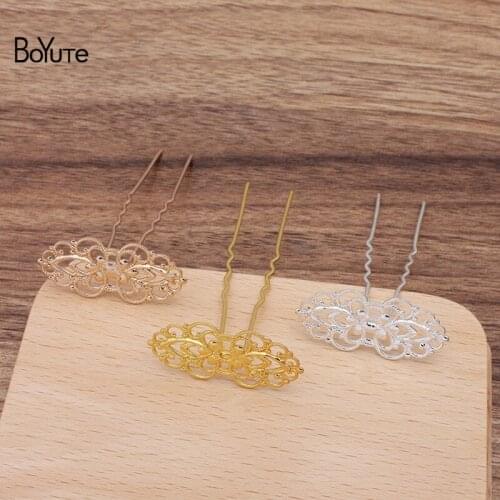 BoYuTe (20 Pieces/Lot) 15*33MM Brass Filigree Plate Welding 65*10*1.2MM Hair Fork Hairpin Bride Hair Jewelry Diy Accessories