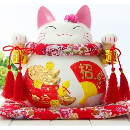 Crafts Arts Home decoration Lucky Cat ornaments oversized ceramic Japanese piggy piggy bank creative gift shop opened decoration