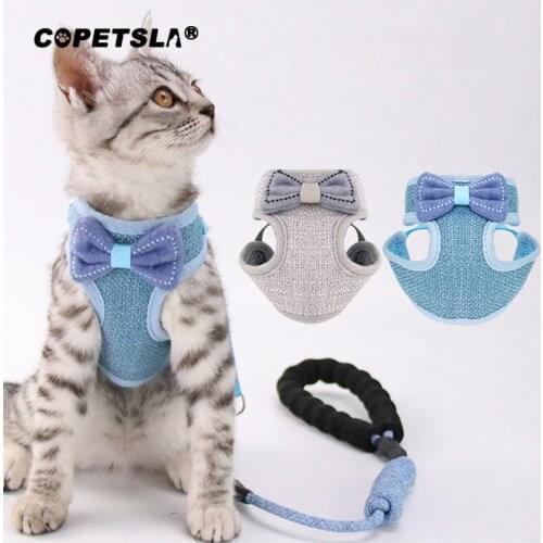 Copetsla Breathable S/L Size Pet Harness and Leash Set Puppy Cat Vest Harness Collar For Chihuahua Pug Bulldog Cat Bow Harness