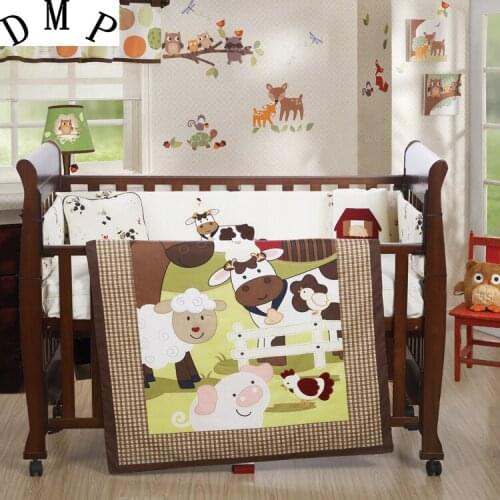 7PCS Embroidery Baby Cot Set Baby Bedding Set Character cama infantil Crib Cotton Bedclothes,include(bumper+duvet+sheet+pillow)