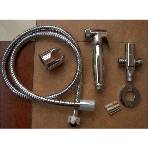 Top Grade Mirror Chromed Brass Handheld Bidet Sprayer Head Kit Bathroom Toilet Shattaf Nozzle Floor Cleaning Gun Hose T Adapter