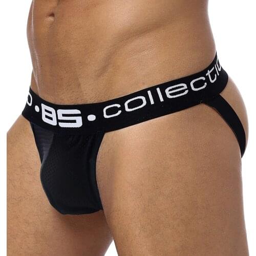 BS Brand Sexy Jockstrap Men Underwear Mesh Men Thong Cueca Tanga Male Panties Penis Pouch Comfortable Underpants Gay Underwear