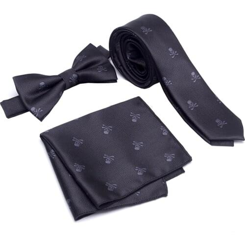 3 PCS neck tie Set Men Bow Tie and cravat Bowtie Slim Necktie Skeleton Man ties for men 1200 needle Fashion gravata dress