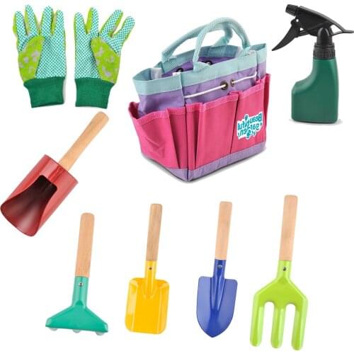 8PCS Kids Gardening Tool Set Childrens Beach Toys Cultivating Plant Garden Spade Plastic Hand Tools With Tote Bag GardenTools