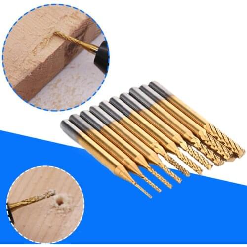 10 PCS 0.8-3.175 MM PCB Titanium Plating Drill Bit Set Engraving Cutter Rotary CNC End Mill