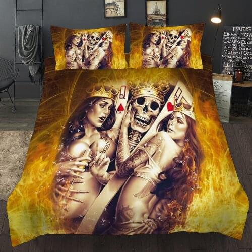 Duvet Cover 3D Death playing cards skeletons Gambling beauty dies Bedding Sets 2/3pcs Quilt cover pillowcase housse de couette
