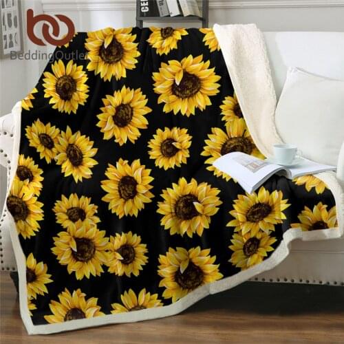 BeddingOutlet Sunflowers Blanket for Bed Luxury Floral Throw Blanket Sherpa Fleece Blanket for Sofa Yellow Black Soft Blanket