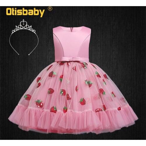 Pink Sequins Strawberry Dresses for Girls Pageant Formal Gowns New Year Party Princess Dress Child Champagne Sleeveless Dress