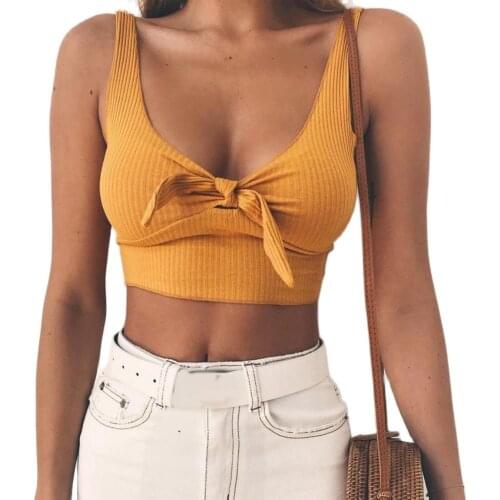 Plus Size Vest Women Girls Camis Sexy Sleeveless T-shirt Ribbed Chest Knot Backless Slim Crop Top Vest Womens Clothing