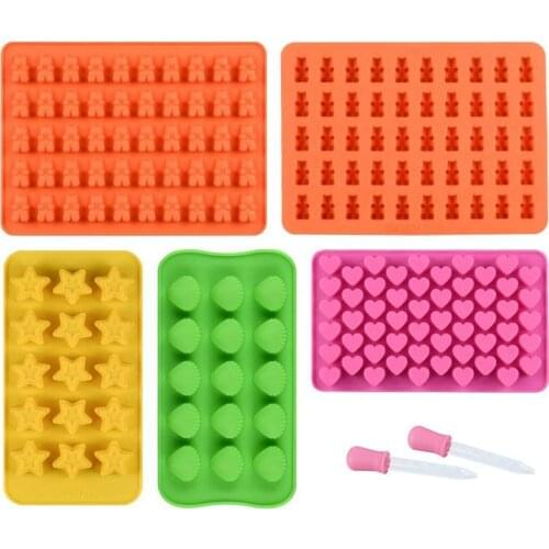 Silicone Gummy Molds Chocolate Molds - Candy Mold and Silicone Ice Cube Tray Nonstick Including Hearts, Stars, Shells & Bears Se