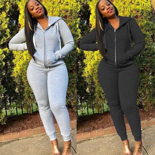 Adogirl Solid Tracksuit Women Hooded Sweatshirt And Pants Jogging Femme Outfits Winter Suit Sportswear Plus Size Black Gray
