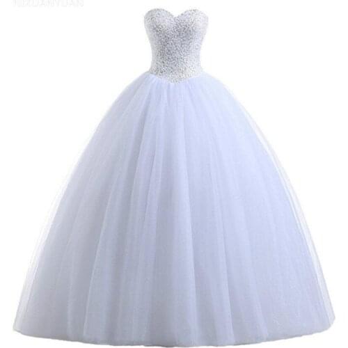Real Photo Ball Gown Wedding Dresses Princess Corset Sequins Beaded Pleated Tulle White Ivory Plus Size Vestido De Noiva