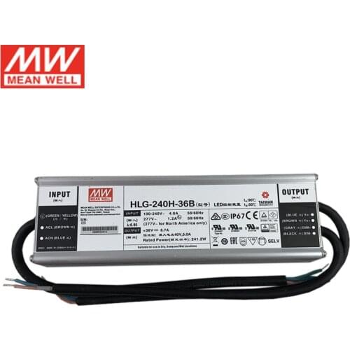 MEAN WELL Dimming Power Supply HLG-240H-36B 36V Dimmable LED driver 110V/220V AC to 36V DC 6.7A 240W waterproof IP67 Transformer