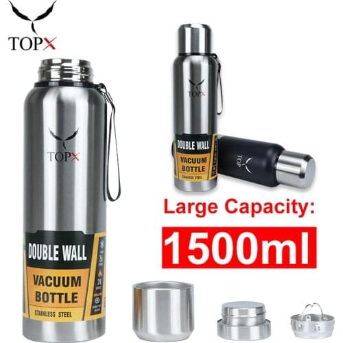 1000/1500ML Large Capacity Stainless Steel Double-Wall Thermos Portable Vacuum Flask Insulated Tumbler with Rope Thermo Bottle