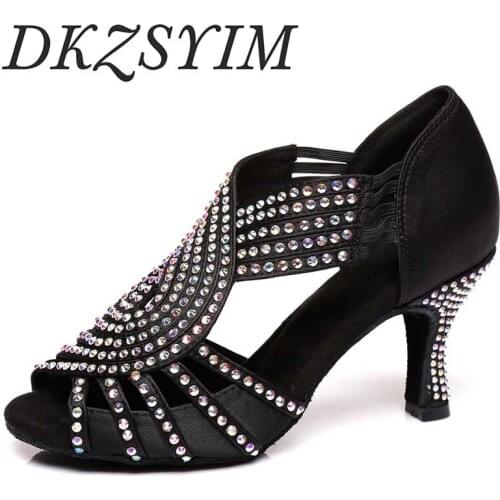 Wholesale specials jazz salsa latin dance shoes dancing women standard waltz rhinestone dance shoes high heel 6-10 cm