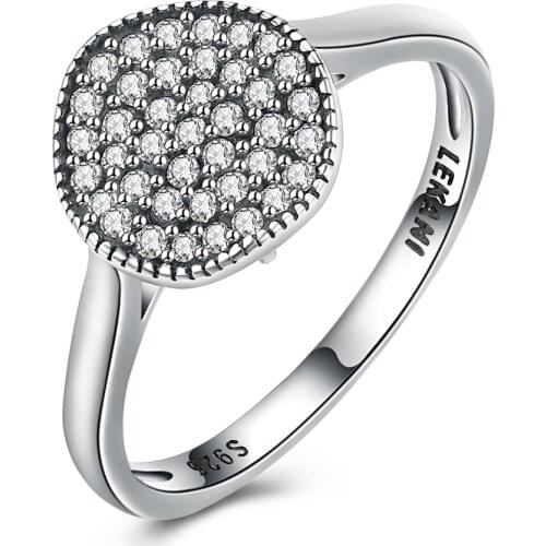 ZEMIOR Genuine Sterling Silver 925 Jewelry Rings For Women Trendy Round Cubic Zirconia Vintage Ring Birthday To Girlfriend