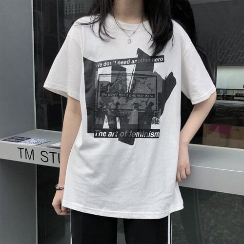 T-shirts Women Short Sleeve Print Loose O-neck Leisure Korean Style All-match High Quality Comfortable Simple Female Clothing