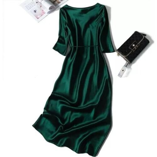 2021High quality women solid color satin maxi dress half sleeve korean fashion lady summer new fashion dresses Large size S-5XL