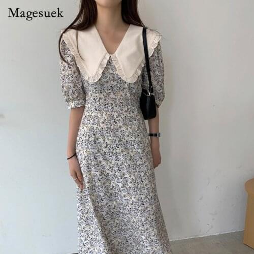 2021 Korean Summer Romantic Women Sweet Dress French Doll Collar Floral Girl Dress for Women Elegant Print Dress Vestidos 15168