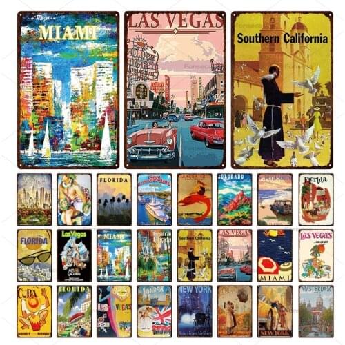 Las Vegas Florida City Street Tin Sign Retro Home Decorative Metal Sign Pub Bar Decoration Plaque Wall Art Iron Painting 20x30cm