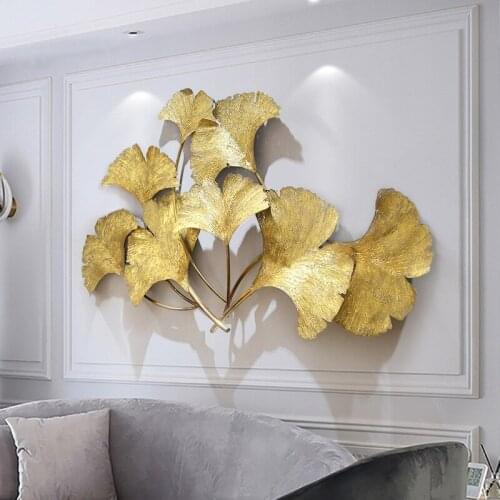 Golden Ginkgo Leaf Iron Art Decoration Home Living Room Porch Decoration Pendant Three-dimensional Wall Decoration Wall Hanging