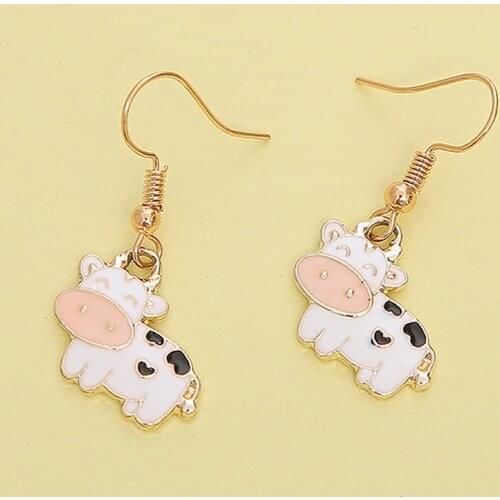 1Pair Acrylic Dairy Cattle Cow Earrings Drop Dangle Jewelry Farm Animal For Women Girls Teens Kids Party Charm Gift Accessories