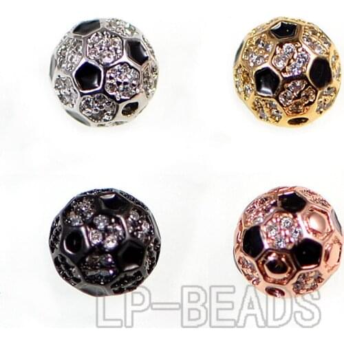10pcs/Lot Football Zircon Micro Pave Gem-stones Charm Loose Beads Bracelet Connector Top Wholesale