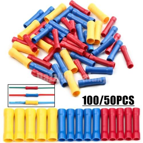 100/50PCS Insulated Crimp Terminals Electrical Wire Cable Butt Connectors Crimping Terminal BV1.25 BV2.5 BV5.5