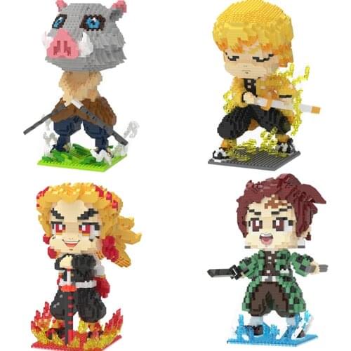 1670pcs+Japan Anime Demon Slayer Building Blocks Kamado Tanjirou Nezuko Inosuke Zenitsu Diamond Brick Childrens Educational Toy